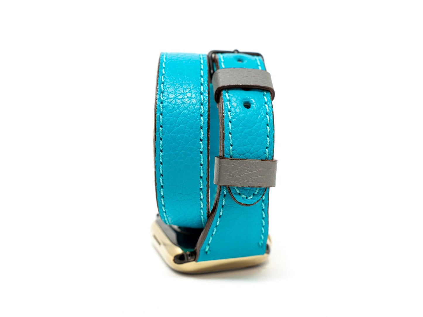 Petite Double Italian Leather Apple Watch Band - Turquoise iWatch Strap - olpr.