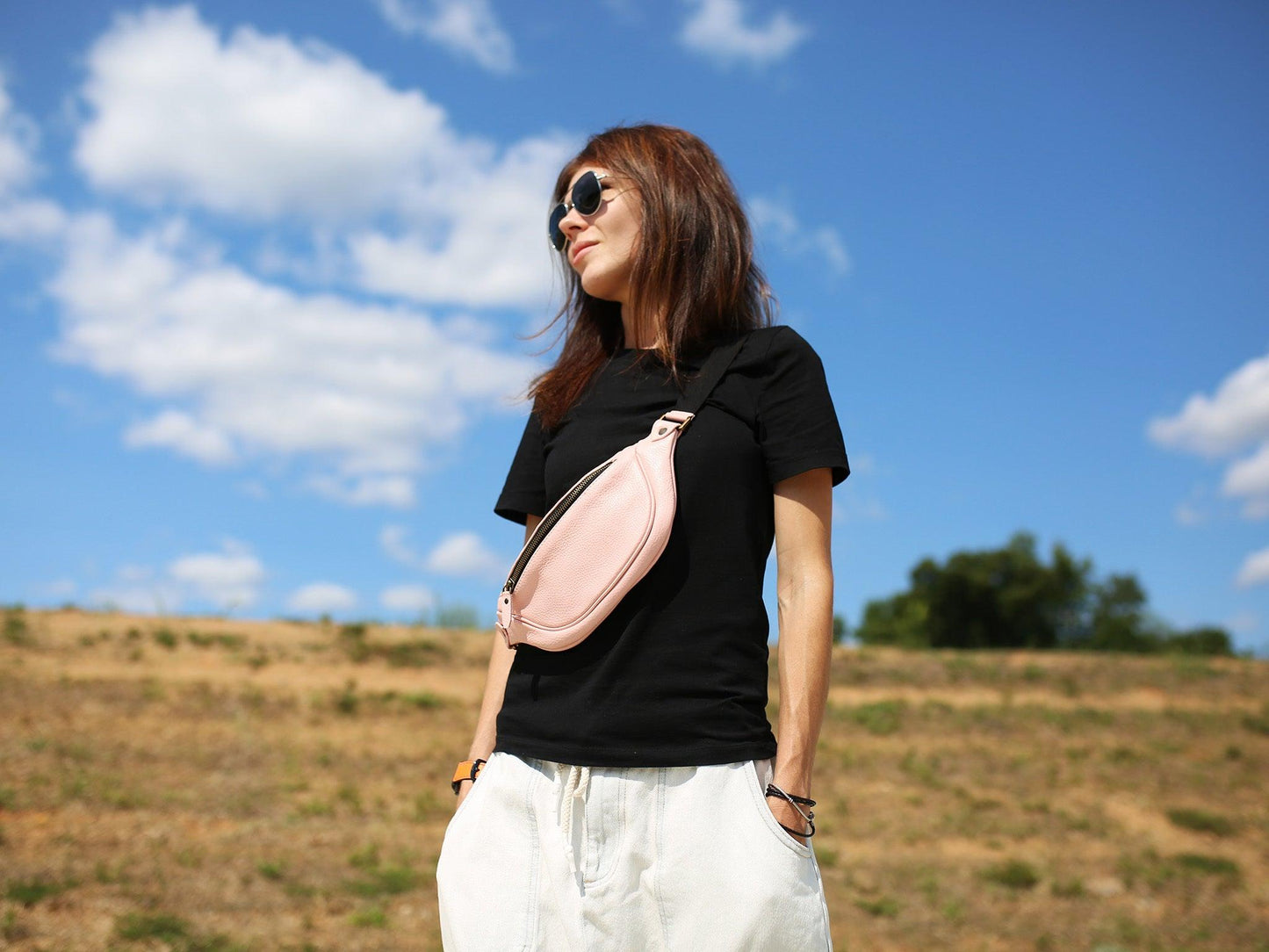 Soft Leather Belt Bag - Pink  - olpr.