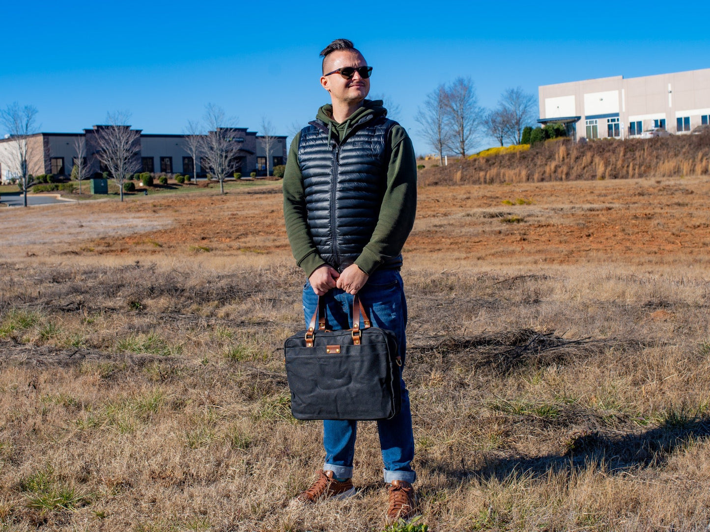 Waxed Canvas Briefcase Randy - Black Briefcase - olpr.