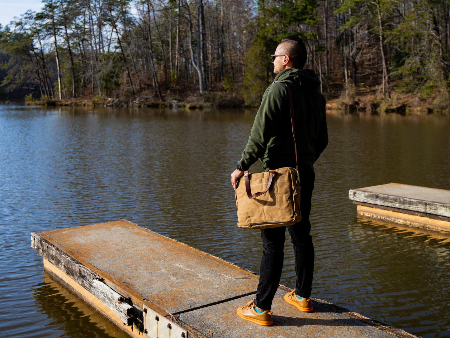 Waxed Canvas Briefcase Randy - Camel Briefcase - olpr.