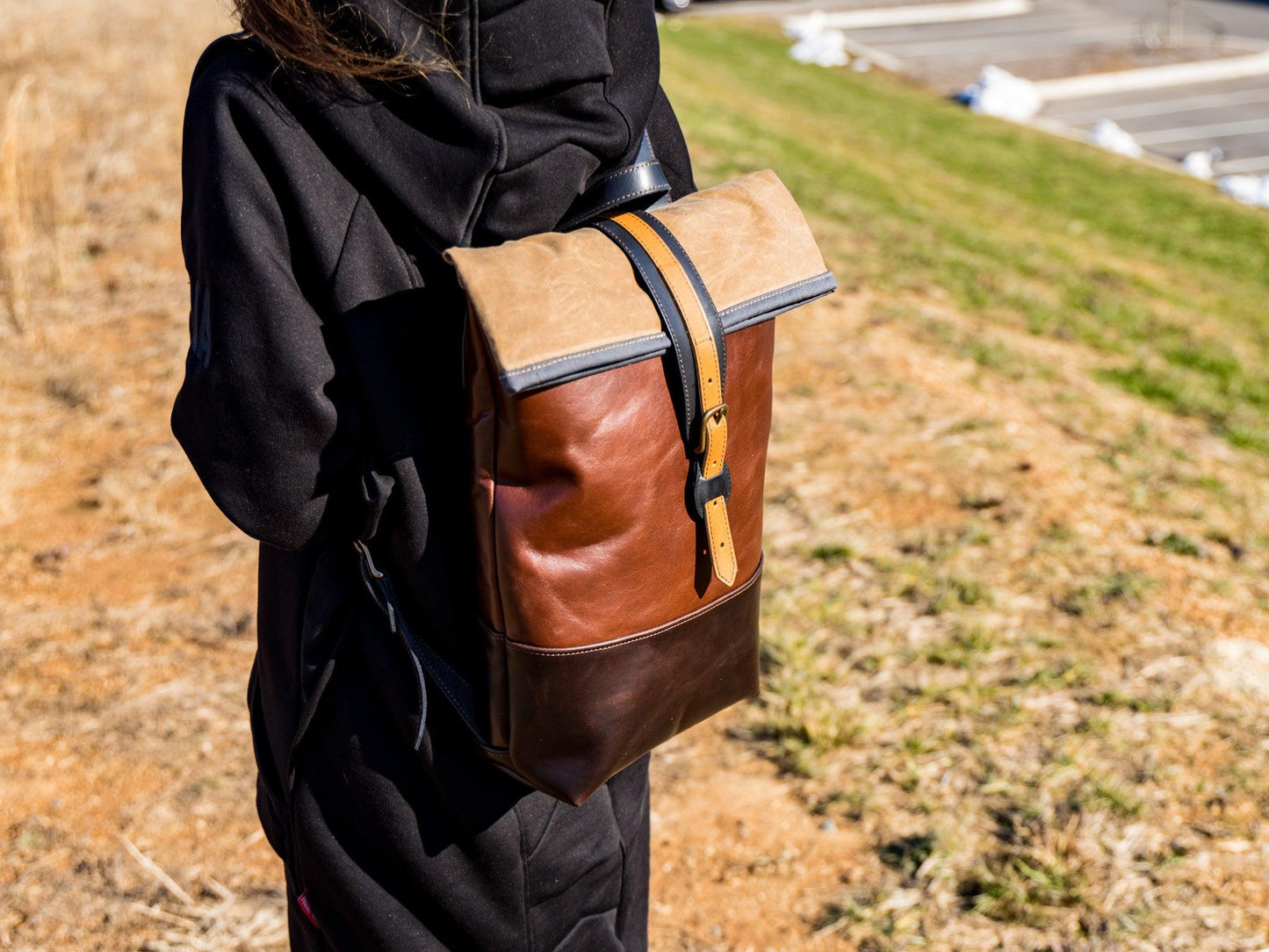 Leather Small Rolltop Backpack - Brown Backpacks - olpr.