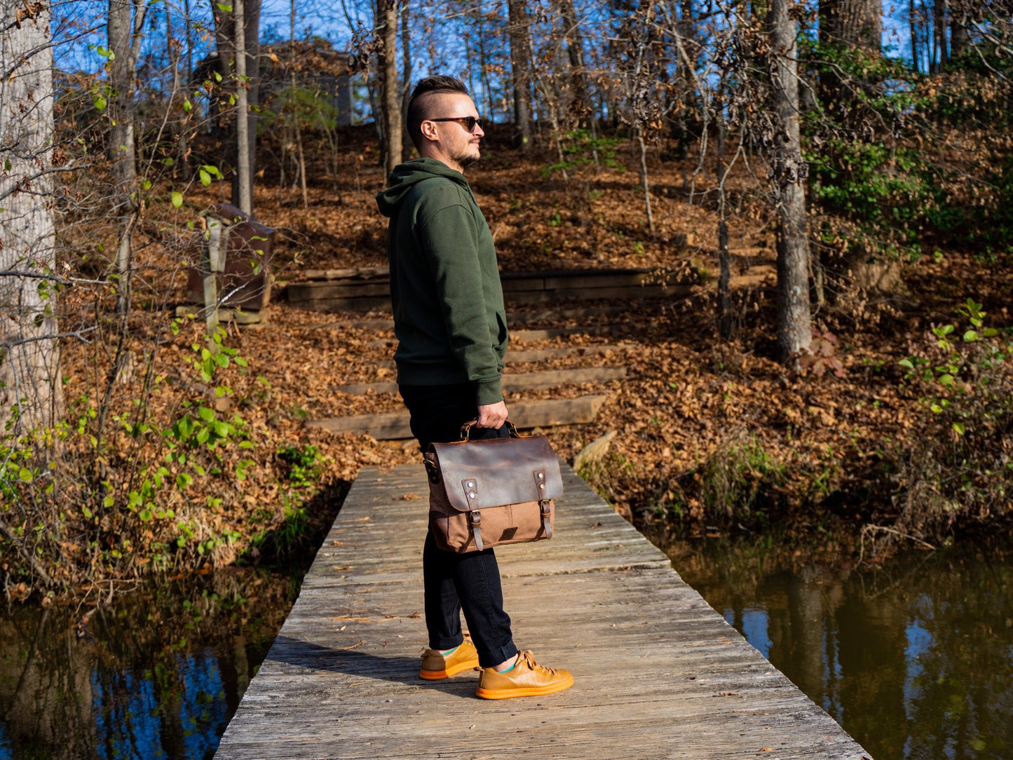 Canvas and Leather Cross Body Bag York - Brown Computer Bag - olpr.