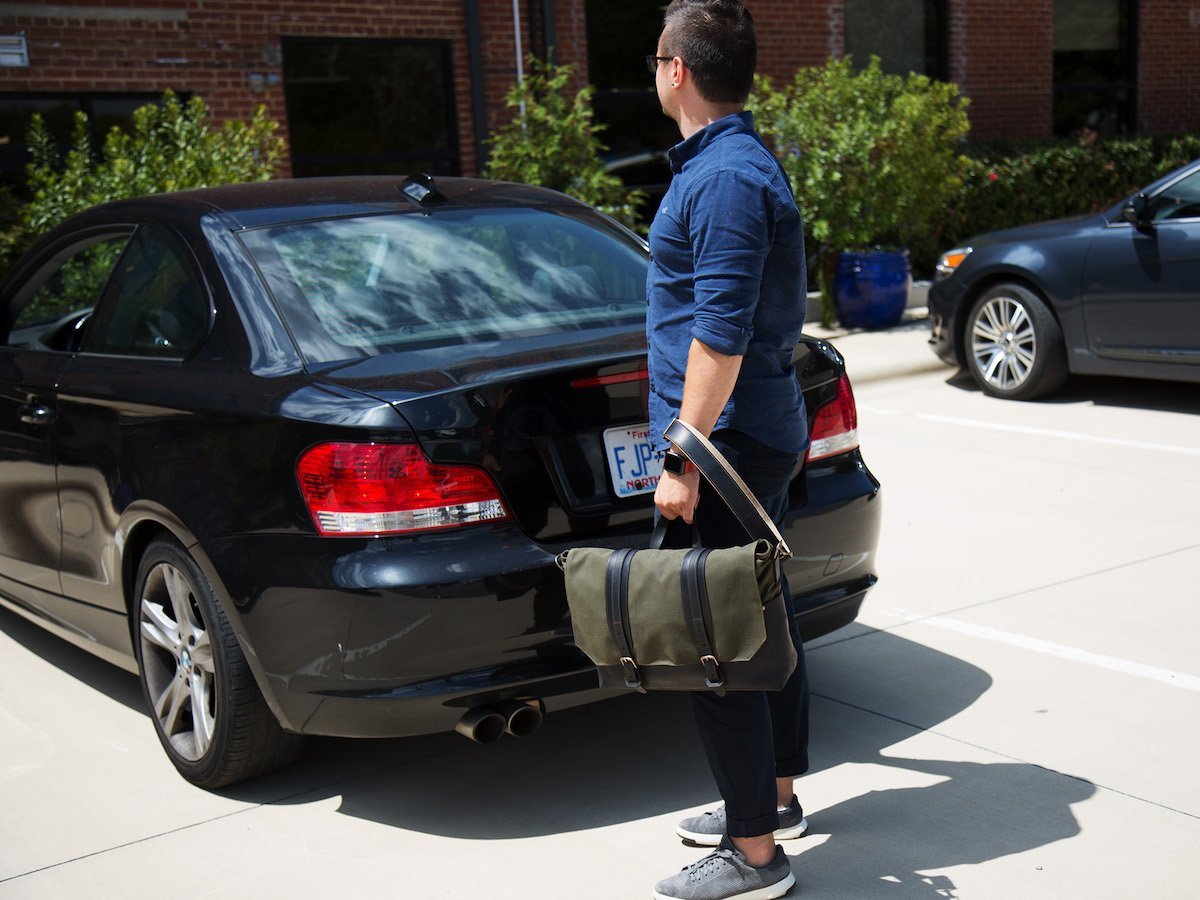 Canvas and Leather Messenger Bag - Black Briefcase - olpr.