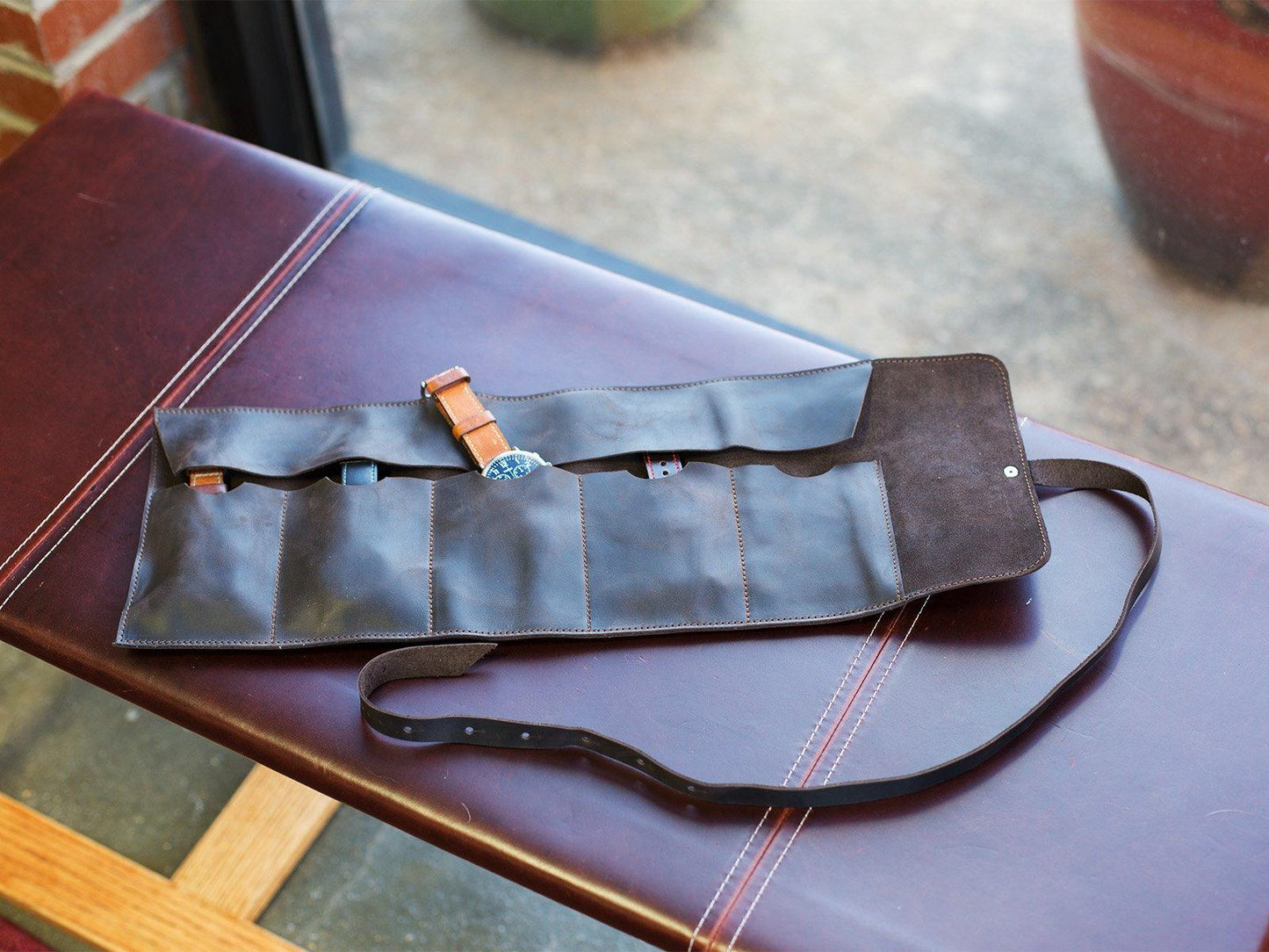 Crazy Horse Leather Watch Roll - Brown Watch Case - olpr.