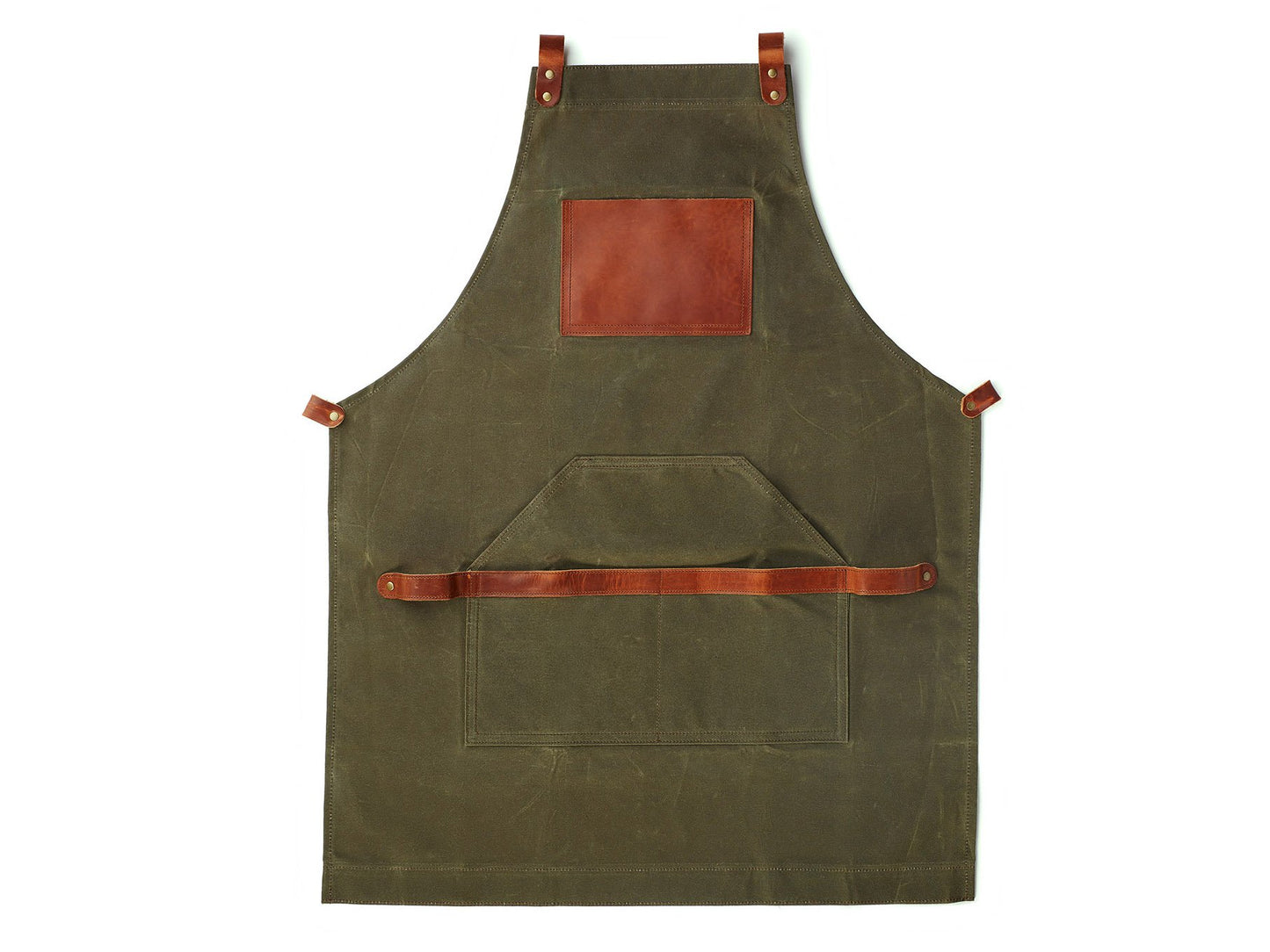 Waxed Canvas and Leather Apron - Green Apron - olpr.