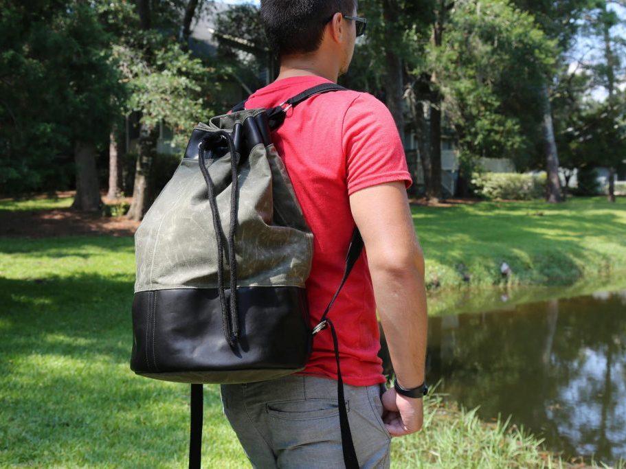 Milwaukee Leather Bucket Backpack - Khaki Rucksack - olpr.