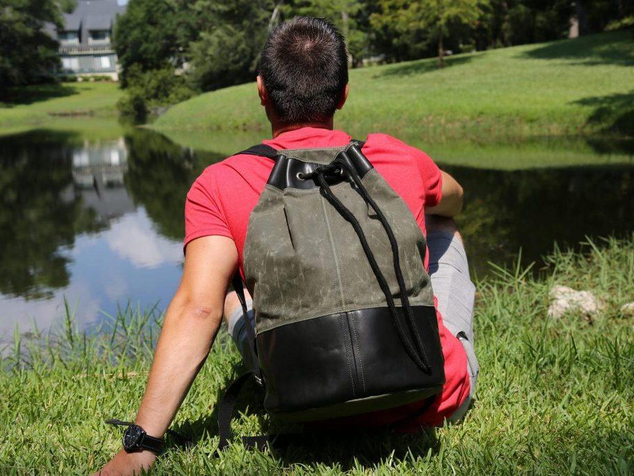 Milwaukee Leather Bucket Backpack - Khaki Rucksack - olpr.