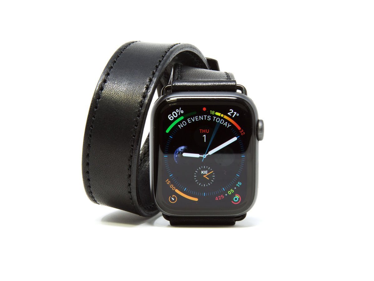 Milwaukee Leather Double Wrap Apple Watch Band - Black iWatch Strap - olpr.