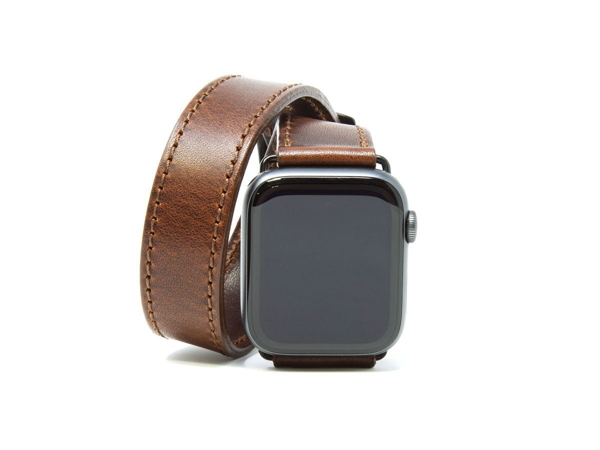 Chestnut Milwaukee Leather Double Wrap Apple Watch Band