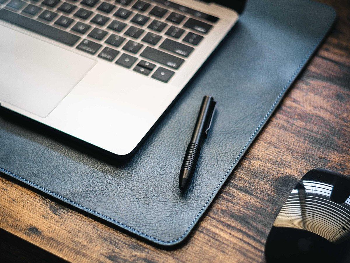 Italian Leather Table Mat - Blue Desk Pad - olpr.