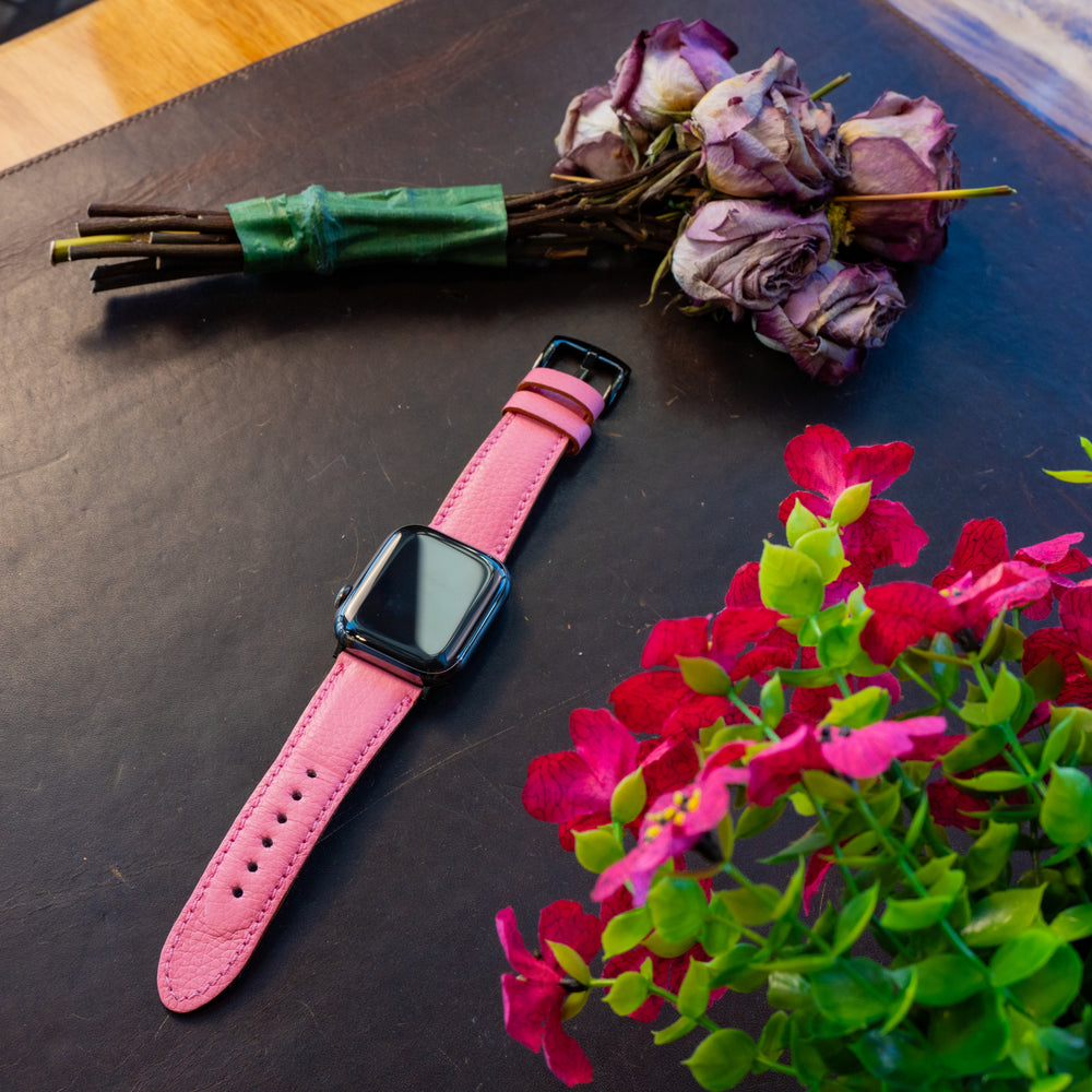 Italian Leather Apple Watch Band in Pink