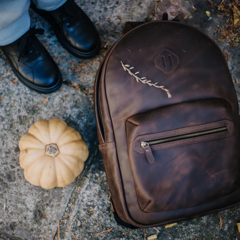 Leather Backpack City for Woman - Brown
