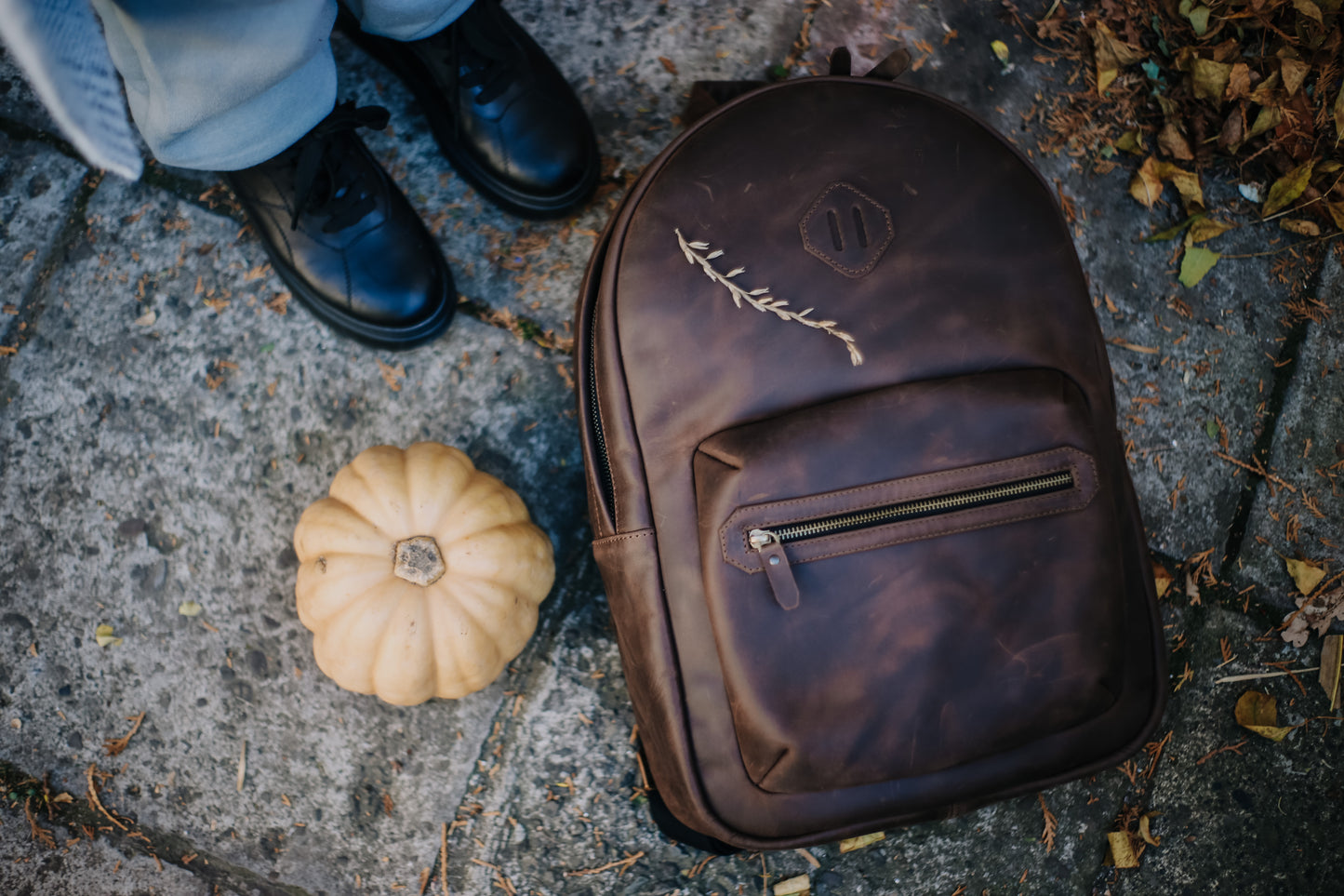 Leather Backpack City for Woman - Brown