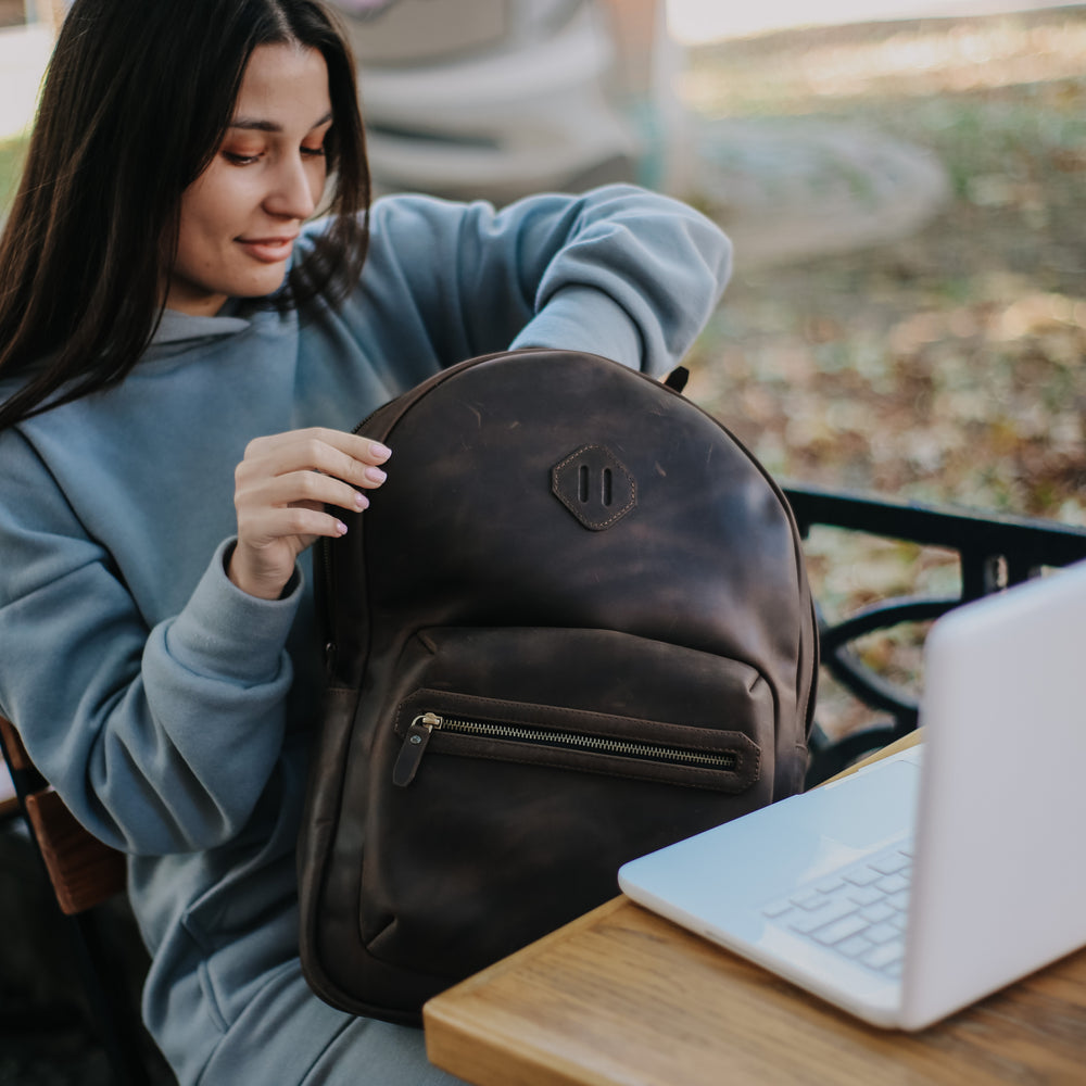 Leather Backpack City for Woman - Brown