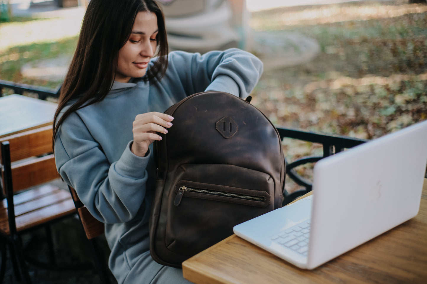 Leather Backpack City for Woman - Brown