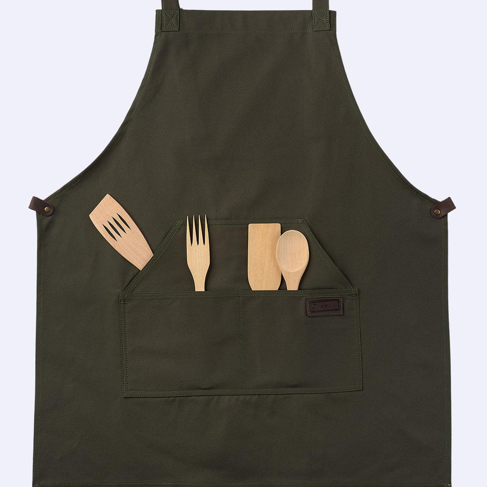 Canvas Bib Apron with Pockets - Olive