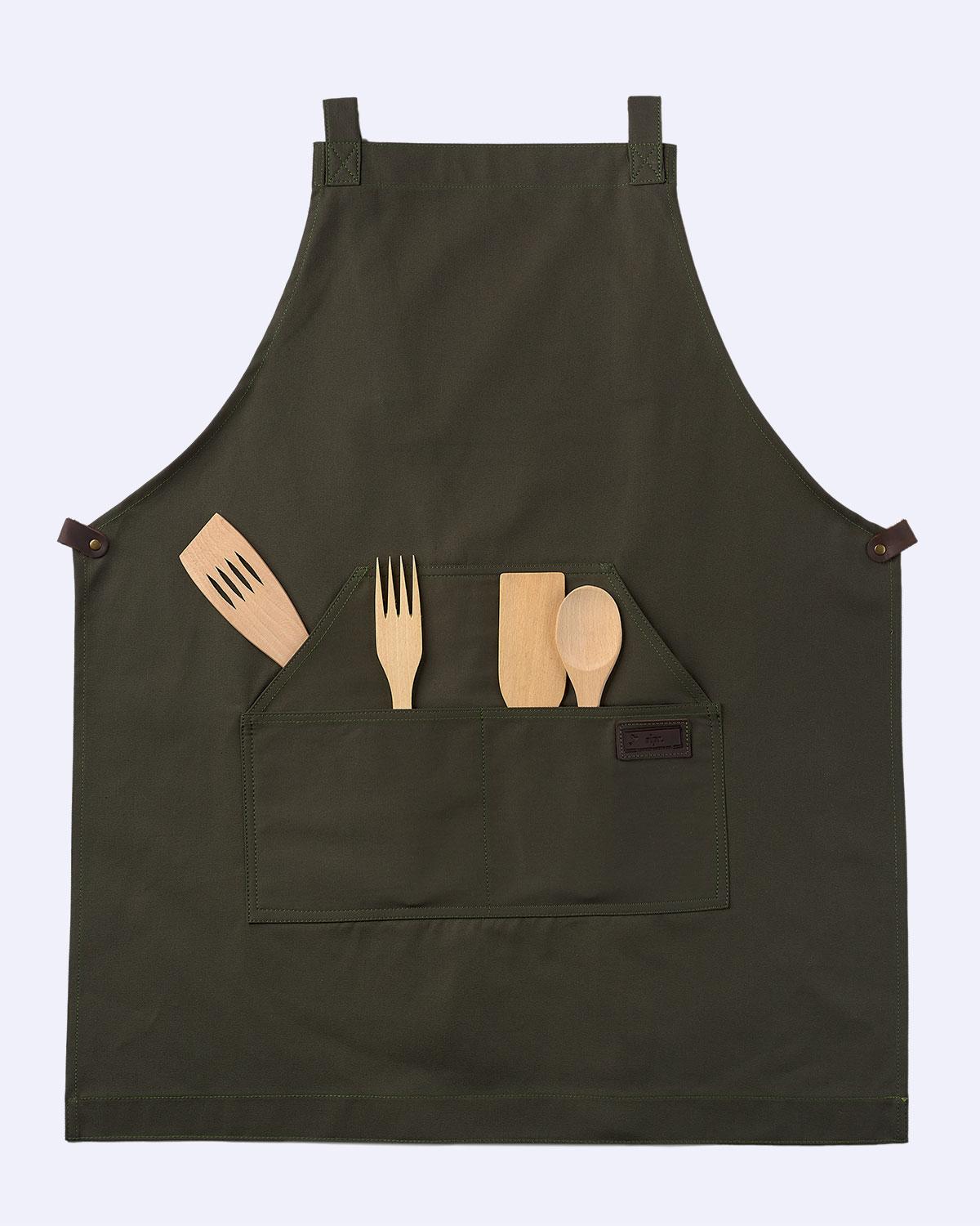 Canvas Bib Apron with Pockets - Olive