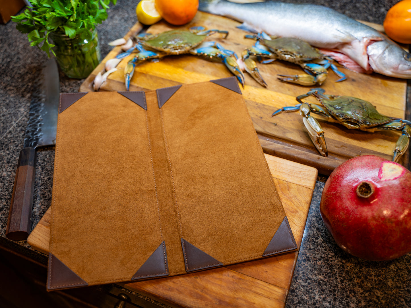 Vintage Leather Bifold Menu - Chestnut 