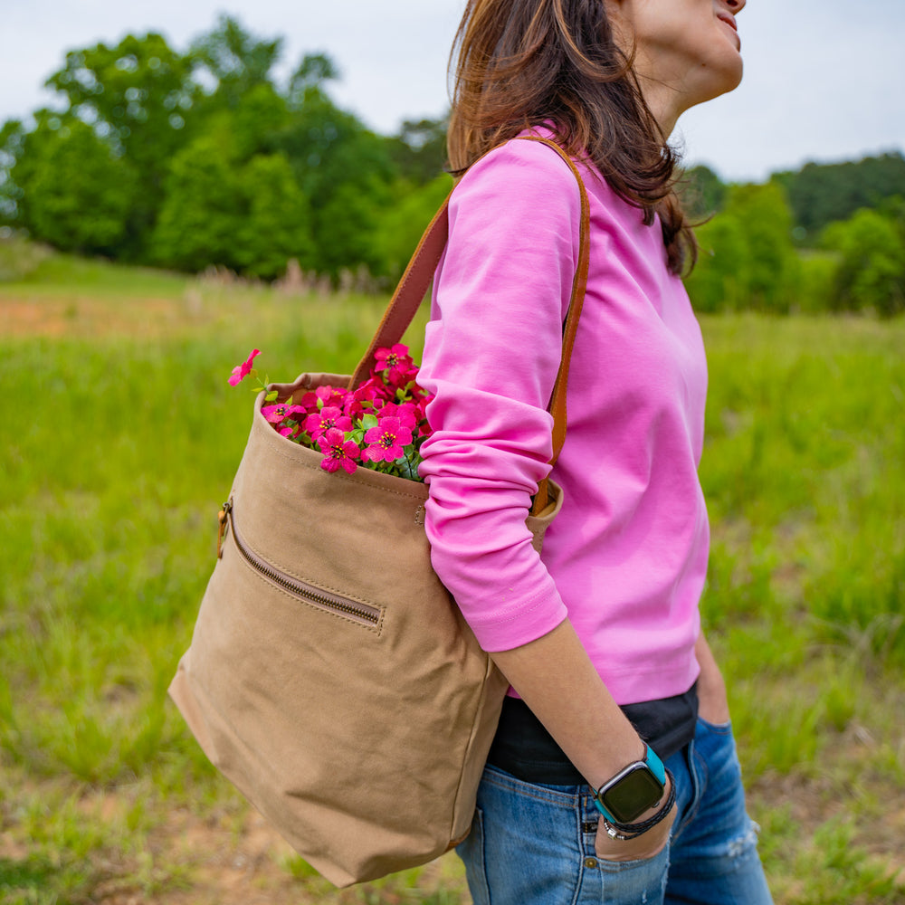 Canvas Bucket Tote Bag - Camel 