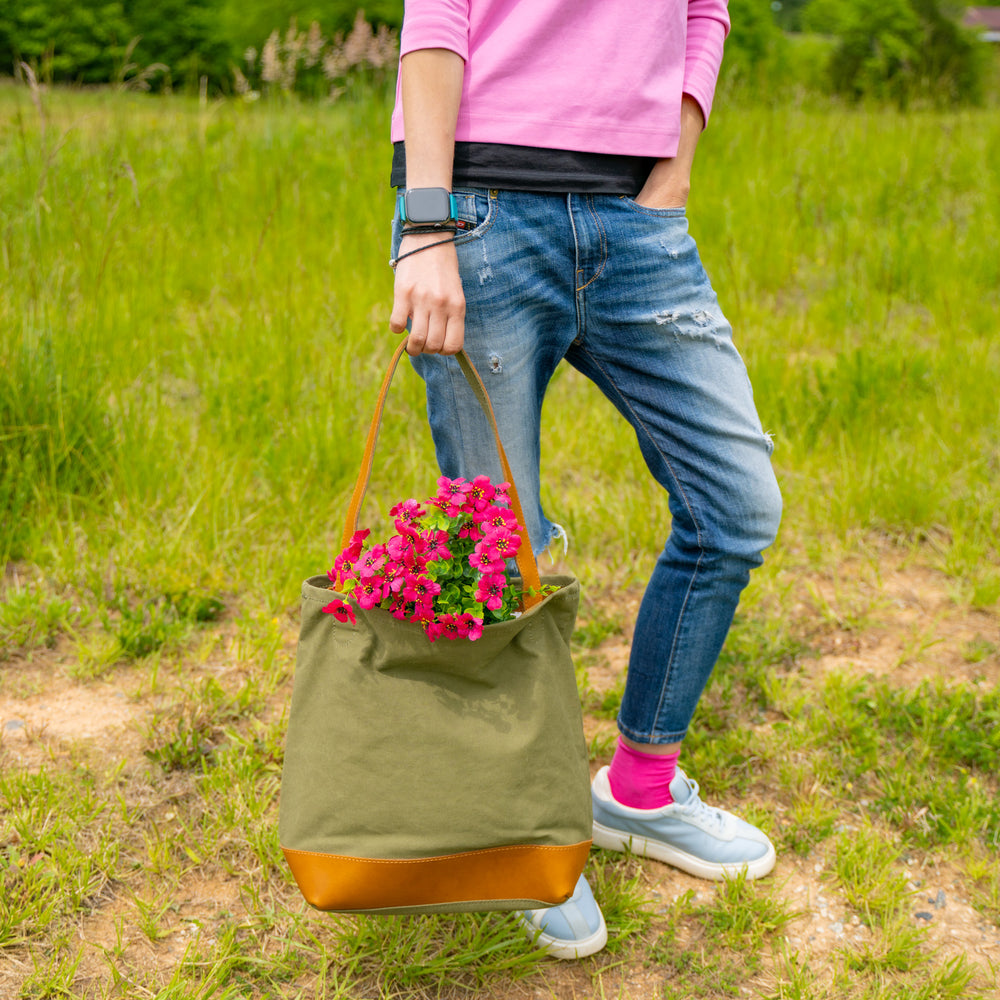 Canvas Bucket Tote Bag - Green