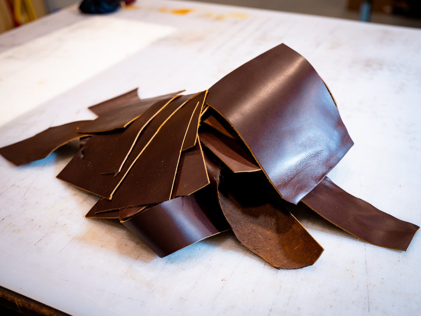 Leather Scraps in Chestnut Color 