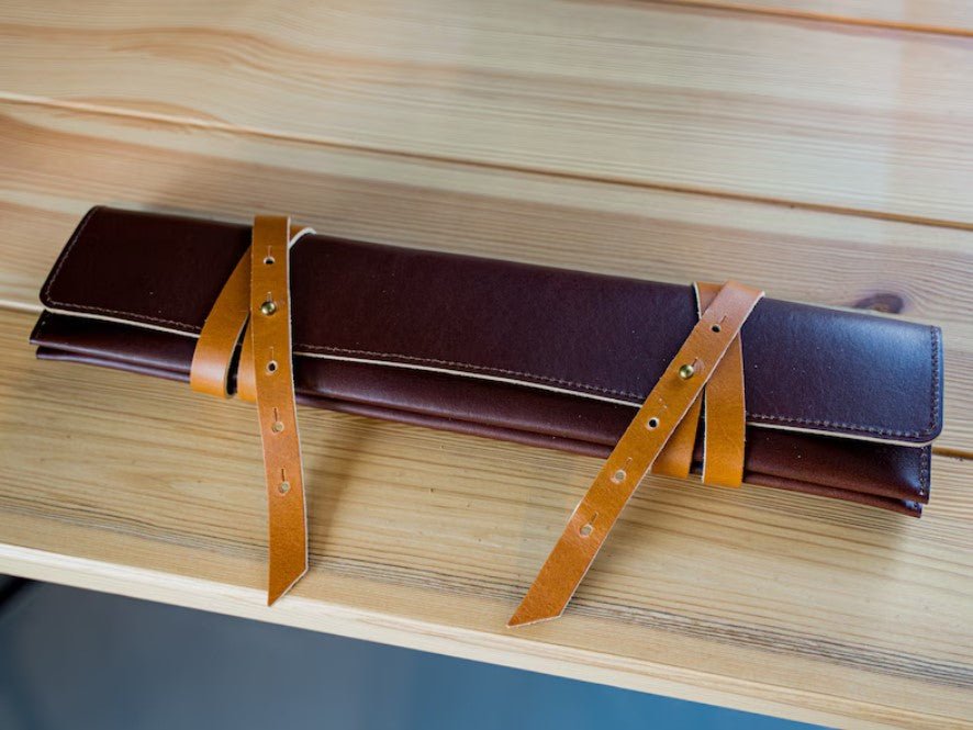 Leather Knife Case - Chestnut with Natural Straps