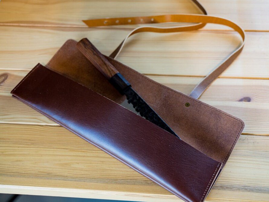 
                      
                        Leather Knife Case - Chestnut with Natural Straps
                      
                    