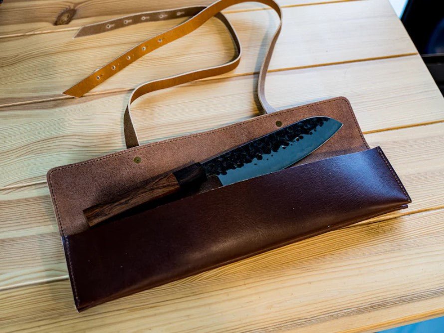 Leather Knife Case - Chestnut with Natural Straps