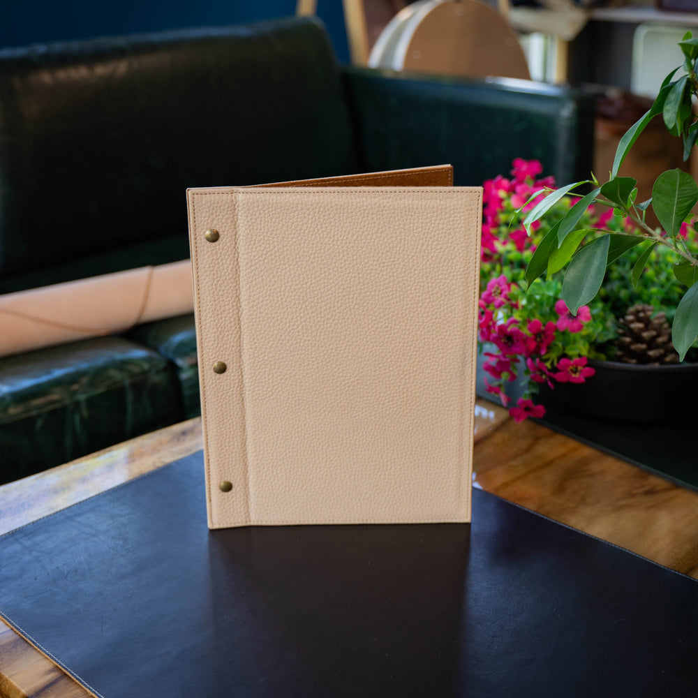 Italian Leather Menu with Chicago Screws - Cream