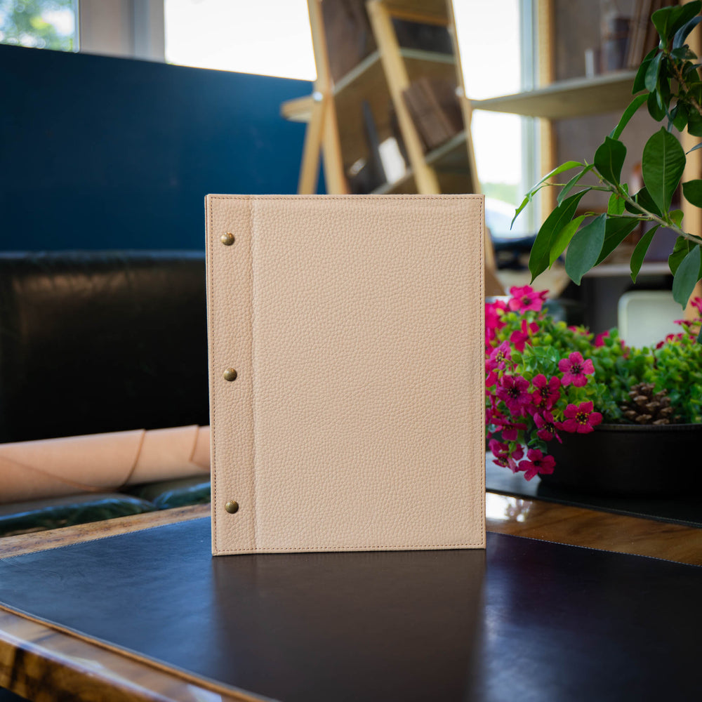 Italian Leather Menu with Chicago Screws - Cream
