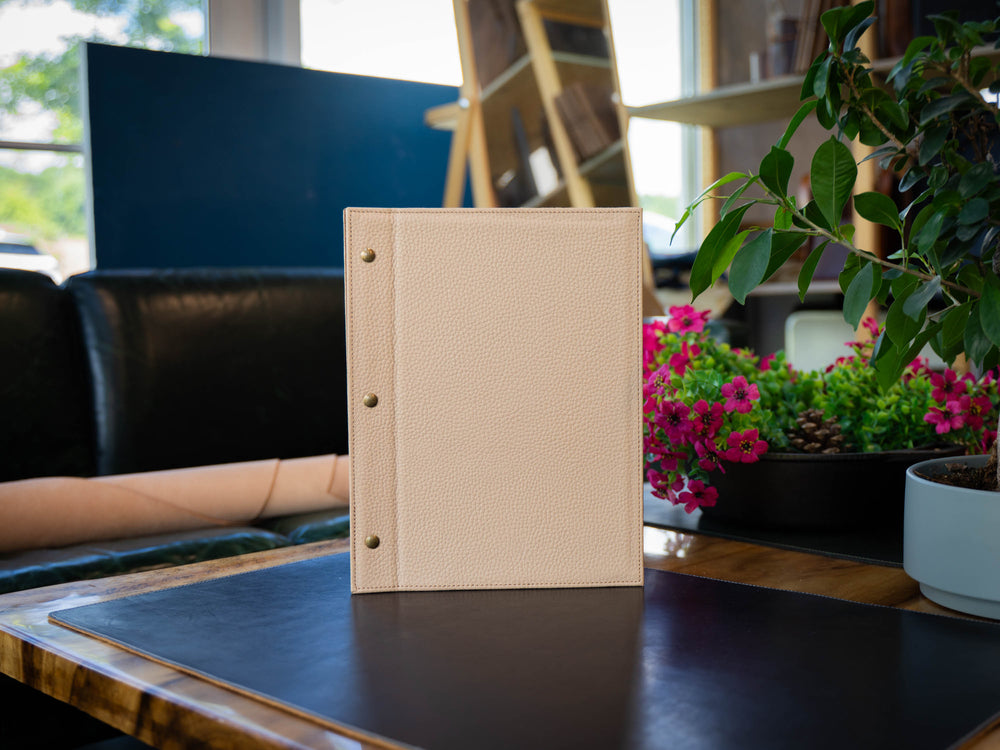 Italian Leather Menu with Chicago Screws - Cream