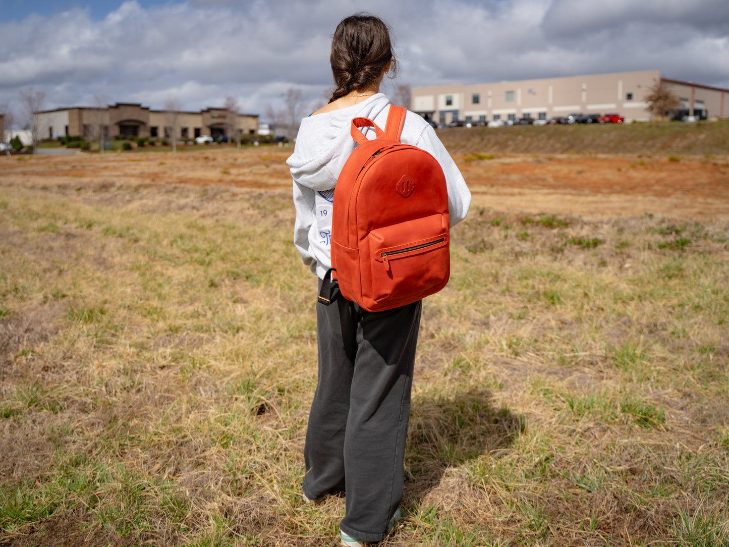 country road leather backpack Women`s Crazy Horse Leather Backpack City - Red