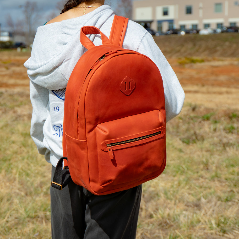 Men's Crazy Horse Leather Backpack City - Red