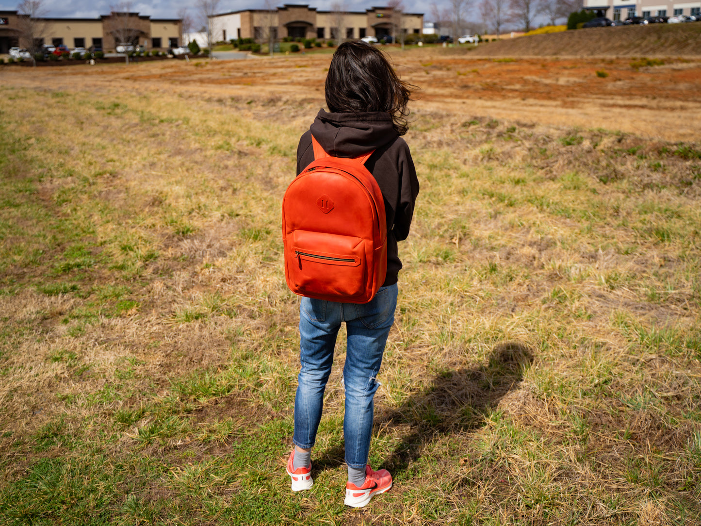 Women`s Crazy Horse Leather Backpack City - Red
