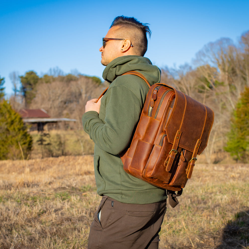 crrazy leather backpack Crazy Horse Leather Voyager Backpack in Ginger Color ❱ Made in USA