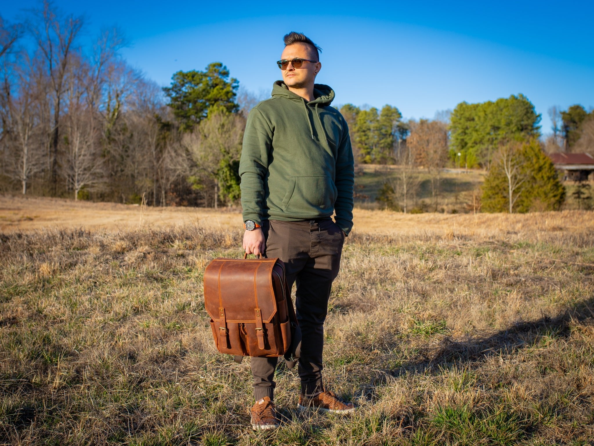 Crazy Horse Leather Voyager Backpack in Ginger Color ❱ Made in USA