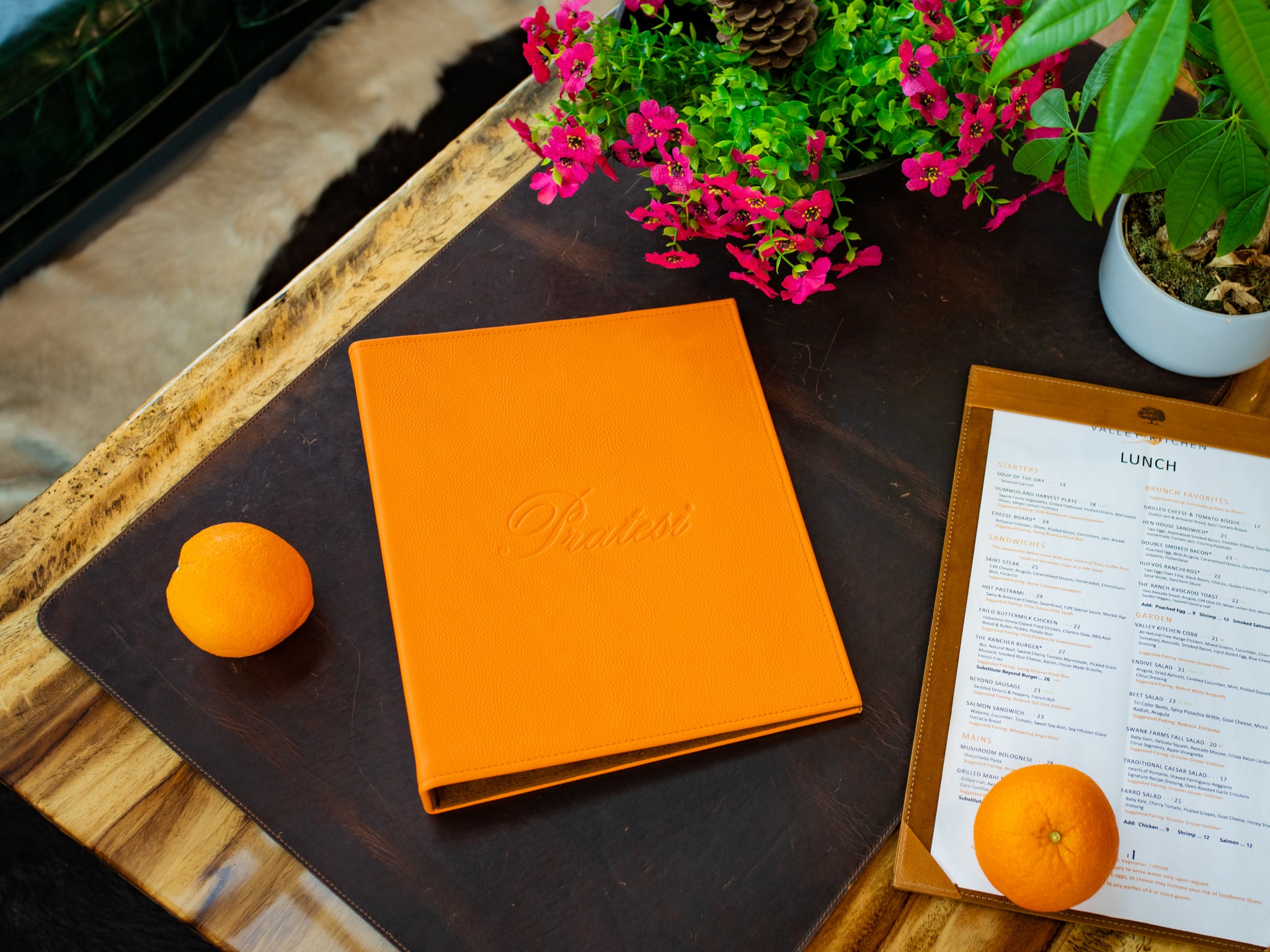 Handmade Menu Folder with Ring Binder - Orange