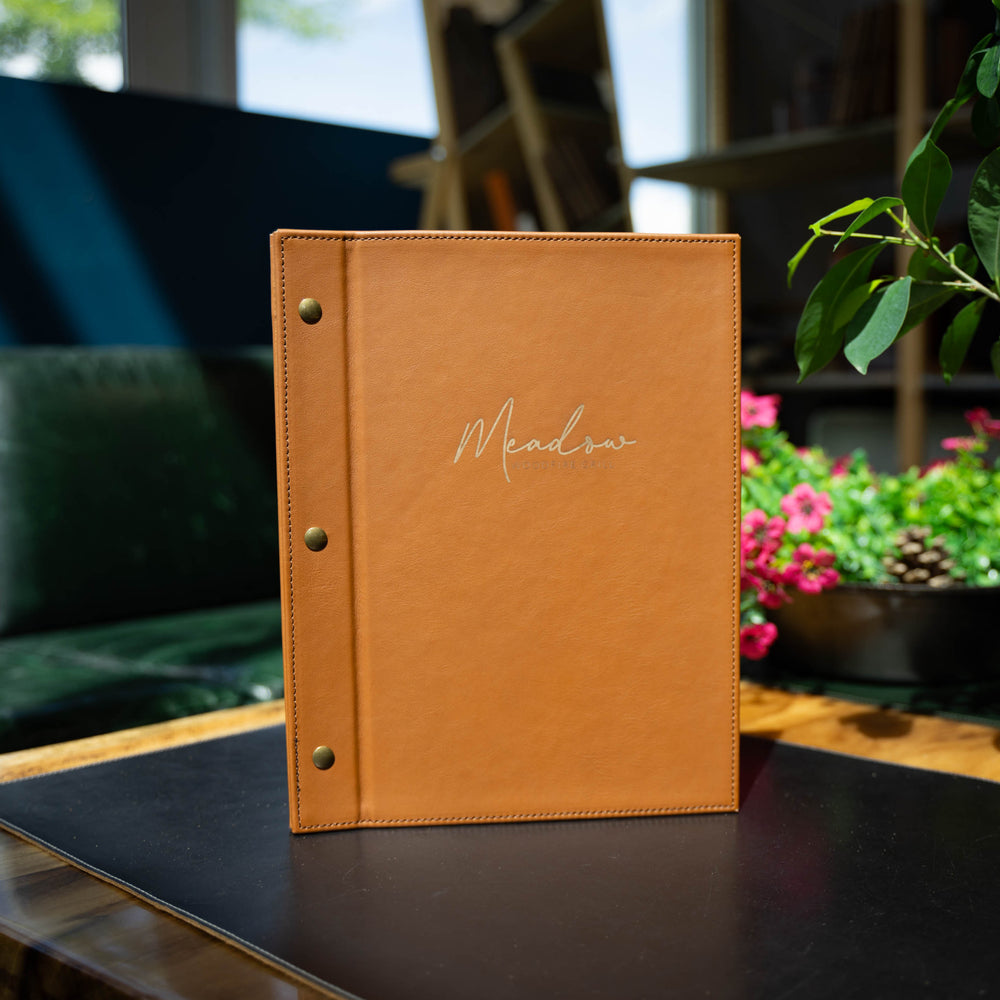 Italian Leather Menu with Chicago Screws - Brown