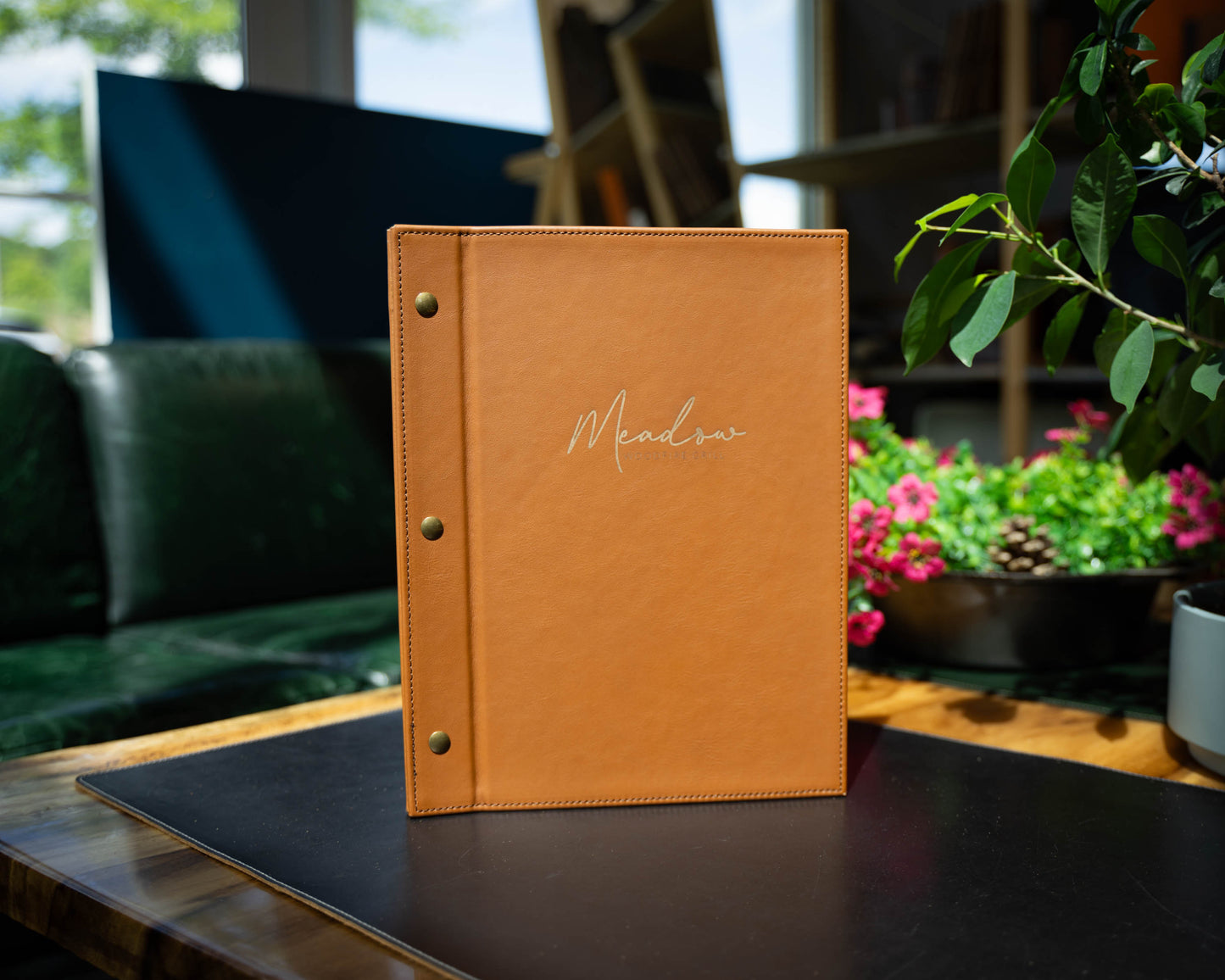 Italian Leather Menu with Chicago Screws - Brown