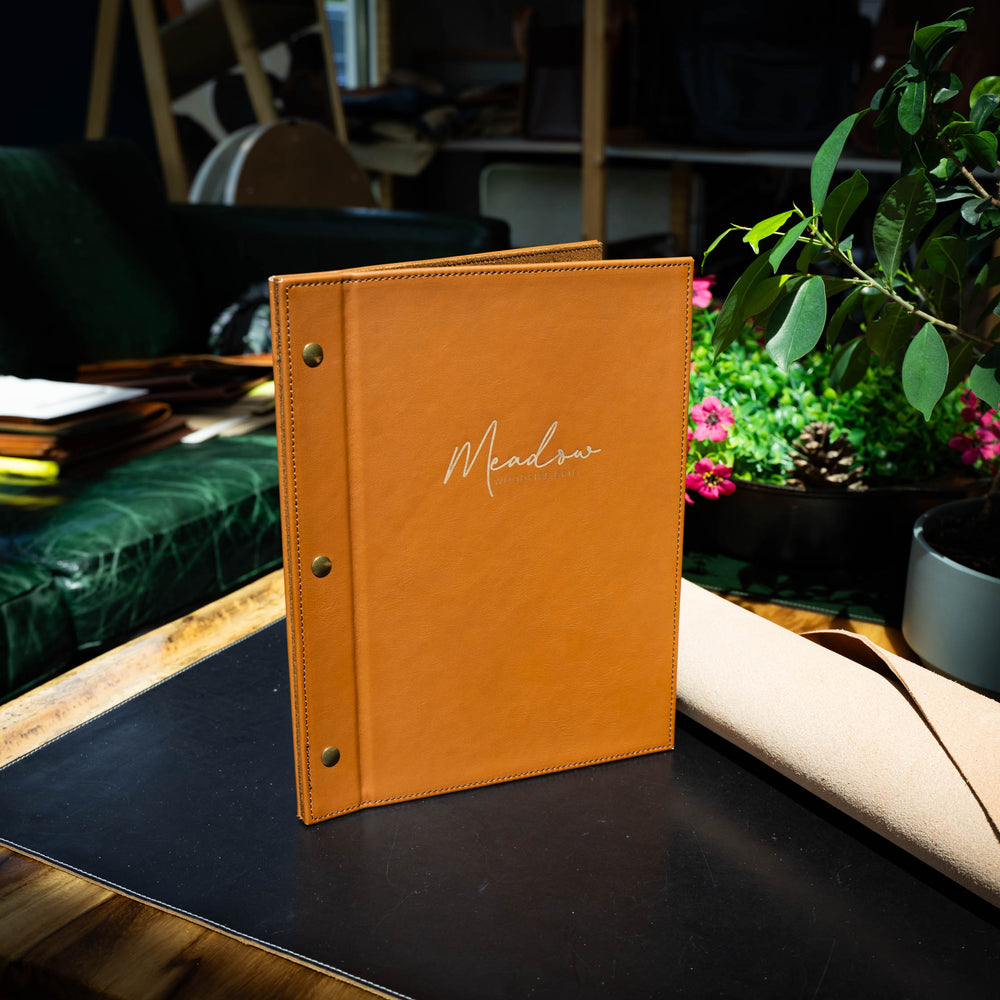 Italian Leather Menu with Chicago Screws - Brown