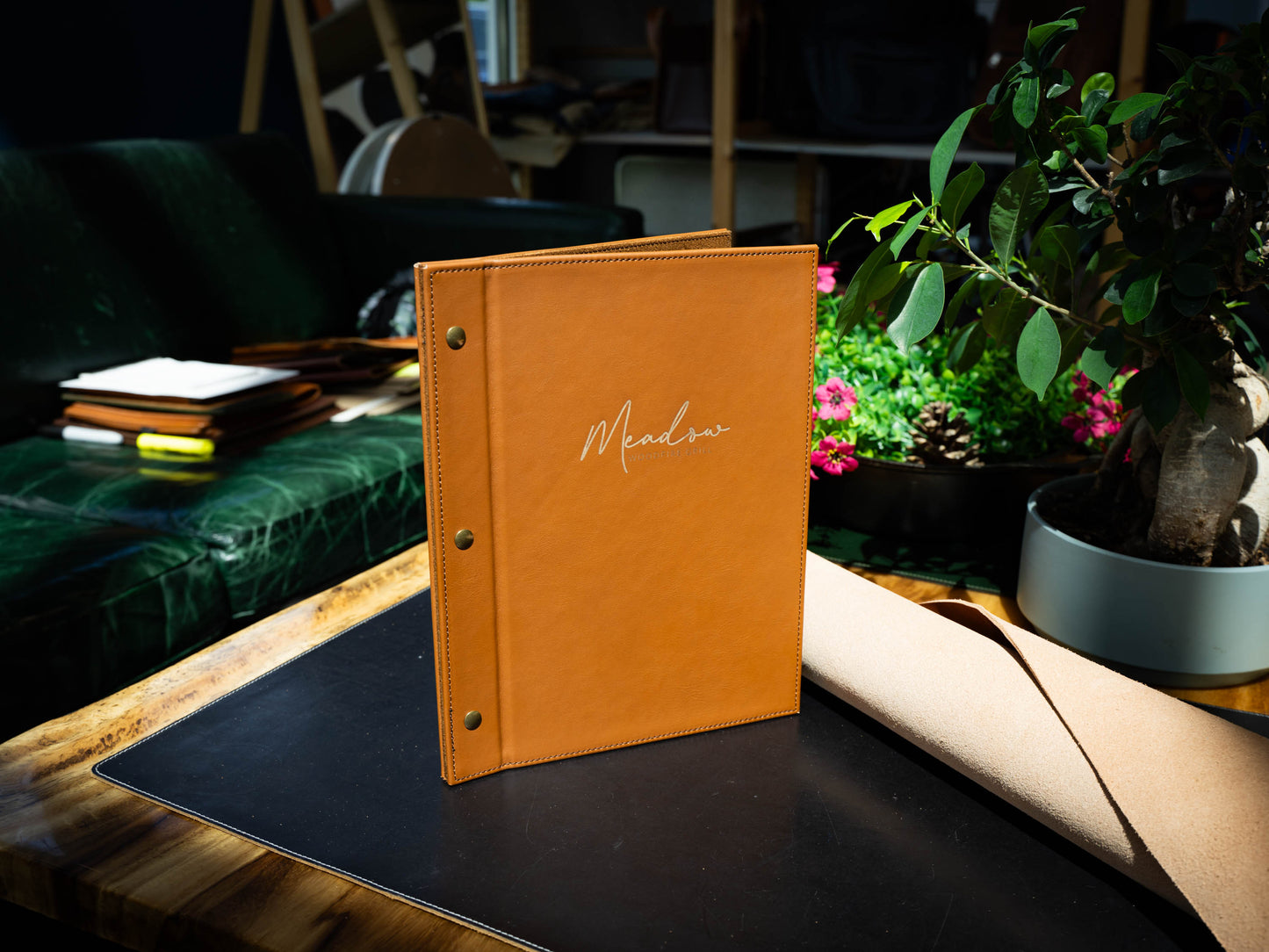 Italian Leather Menu with Chicago Screws - Brown