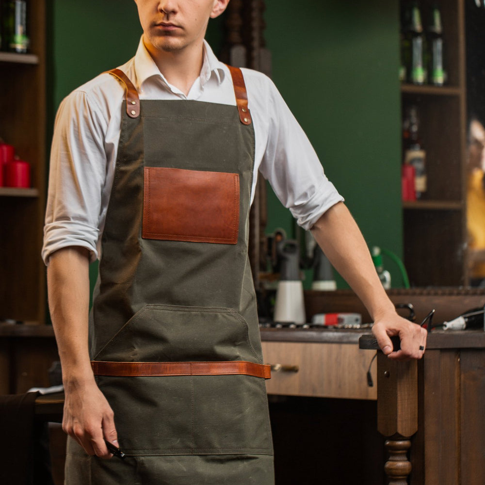 
                      
                        Waxed Canvas and Leather Apron - Green
                      
                    