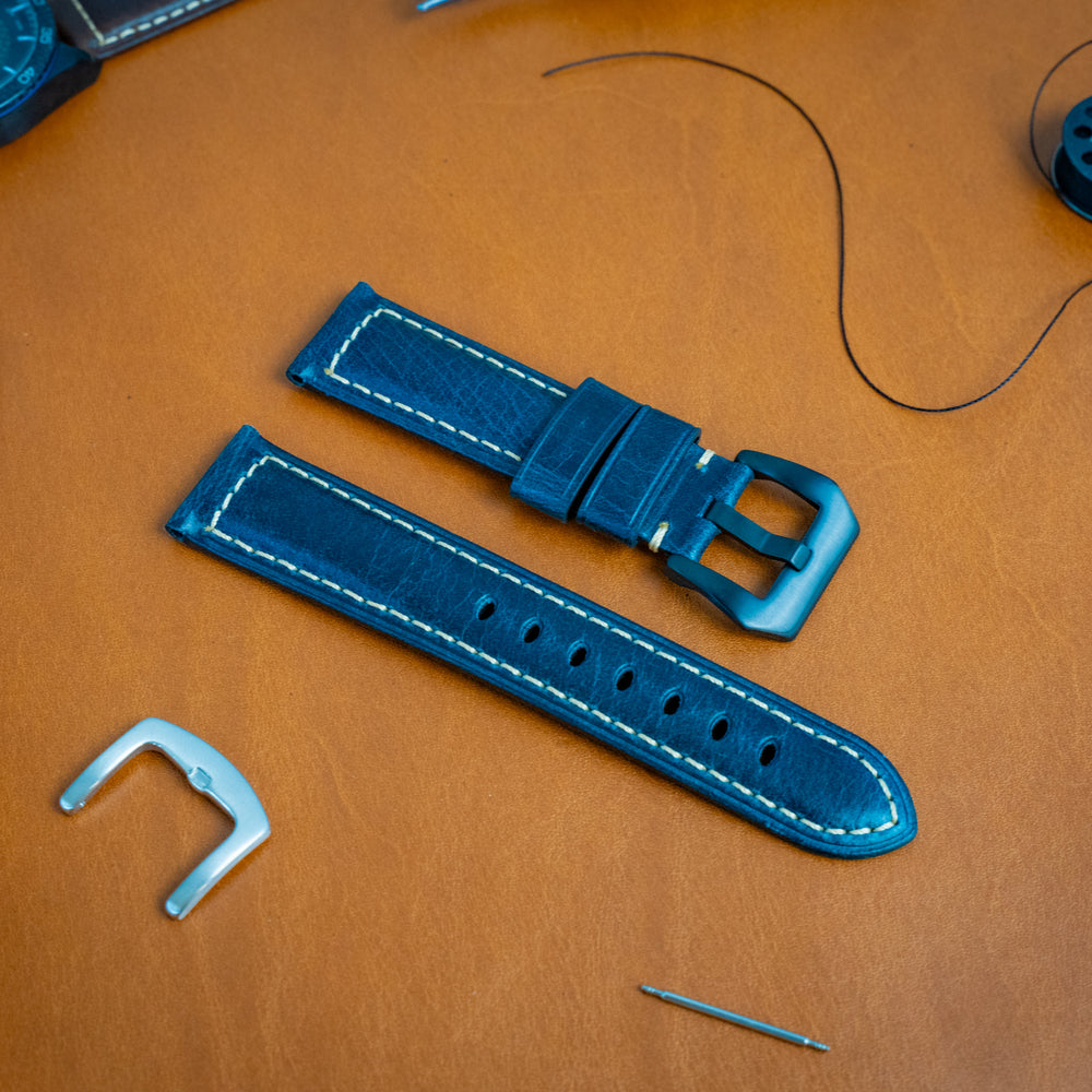 Italian Vintage Leather Watch Band - Navy