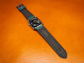 Italian Leather Apple Watch Band with Rubber Backing - Navy