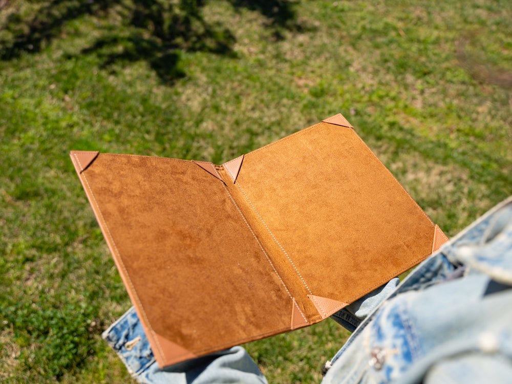 Italian Leather Hardcover Menu with Corners - Brown