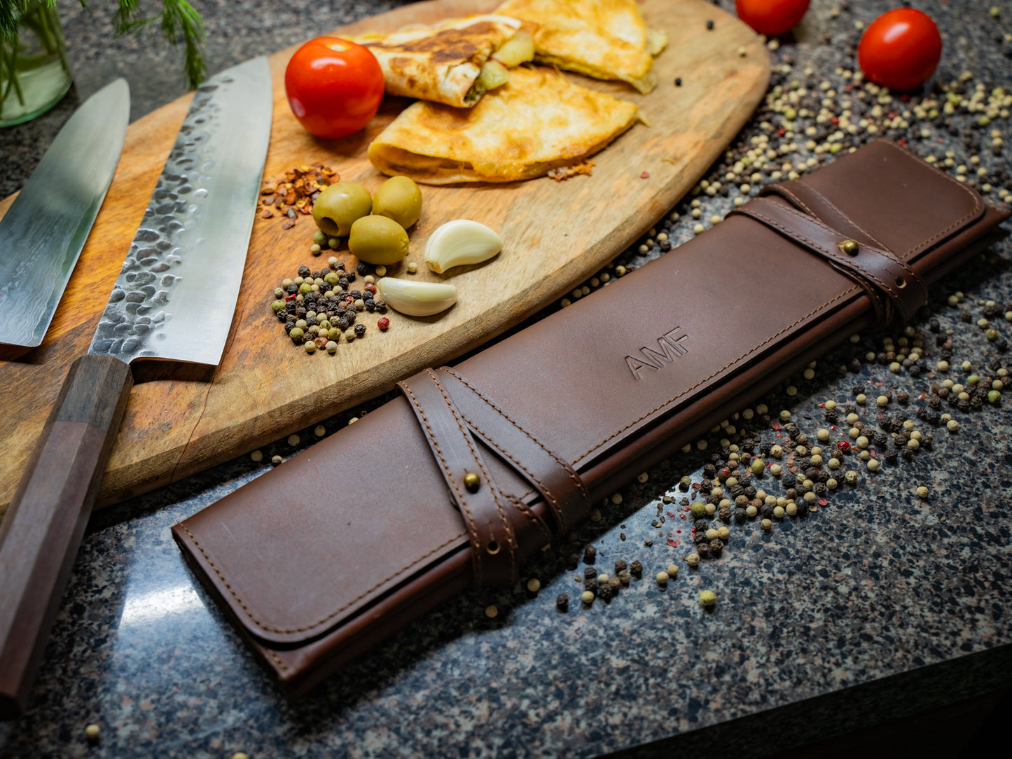 Handmade Leather Knife Case - Chestnut