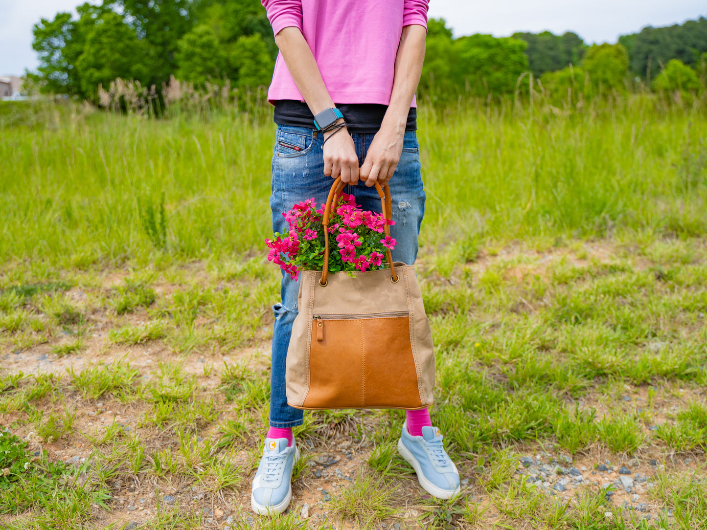 Meggie Canvas Drawstring Bag in Camel