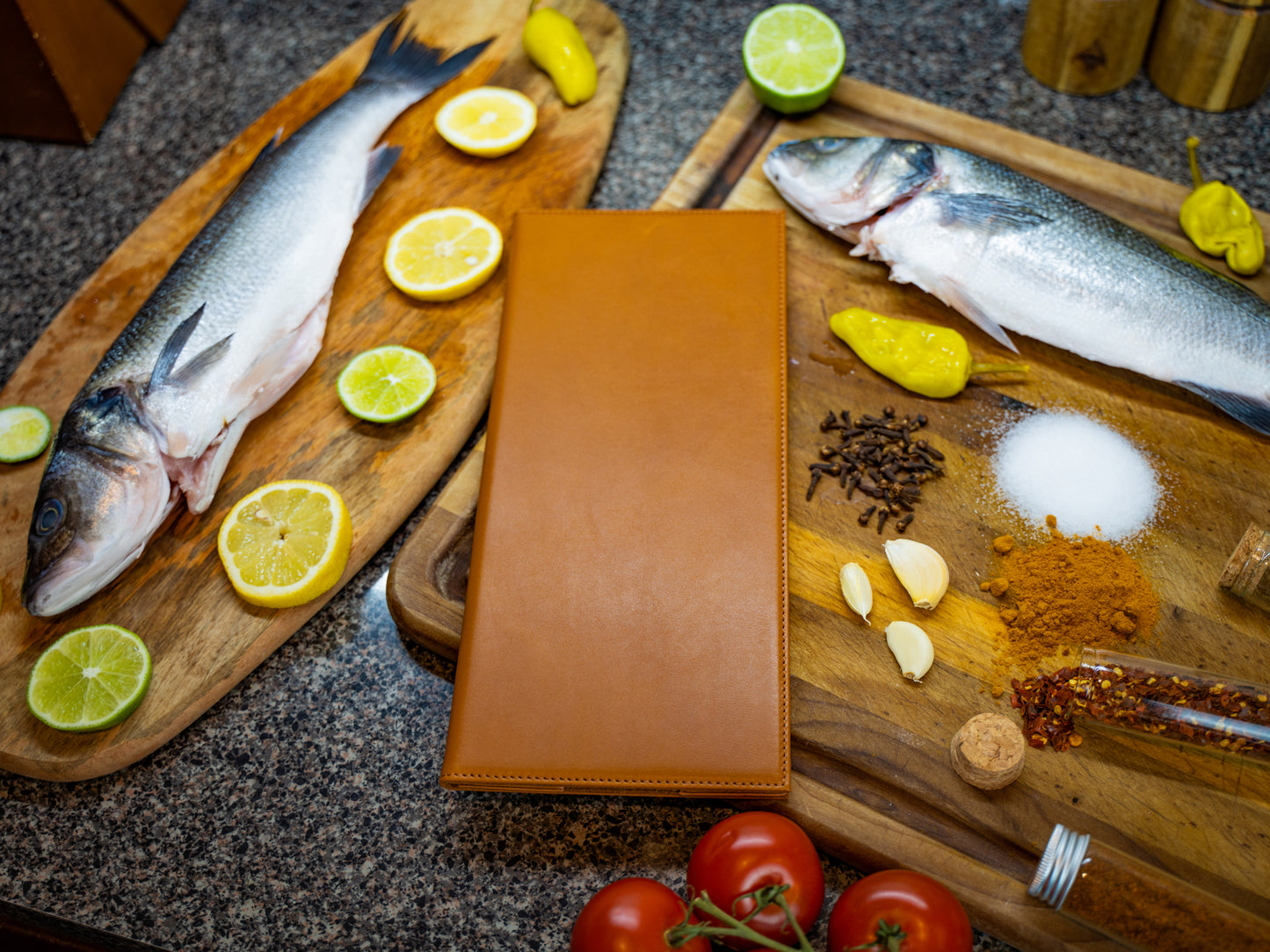 Vintage Leather Bifold Menu in Whiskey Color