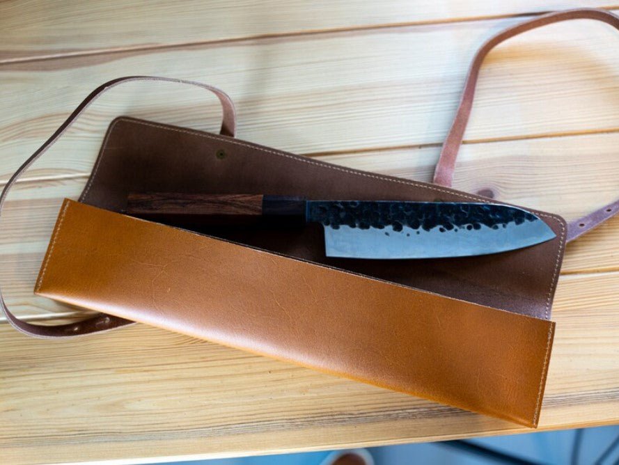 Leather Knife Case - Natural with Chestnut Straps