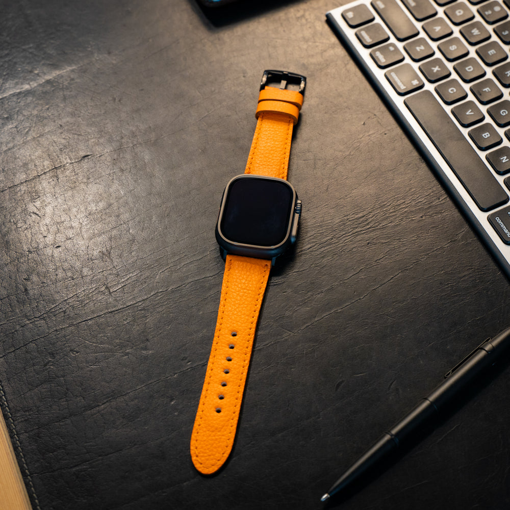 Italian Leather Apple Watch Band - Orange